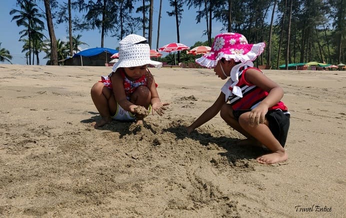 Kids playing at Keri beach in goa