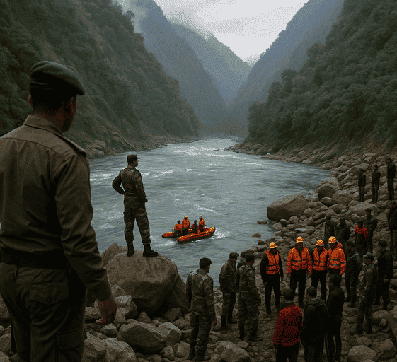 Tourist Vehicle Falls into Teesta in Sikkim-Image creaated by AI