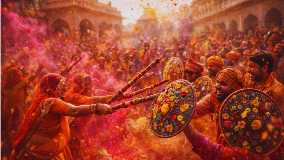 7 Best Places to Celebrate Holi : the Most Colourful Celebrations — From Tradition to Celebration 2 Barsana & Nandgaon — Lathmar Holi - Best Places to Celebrate Holi.